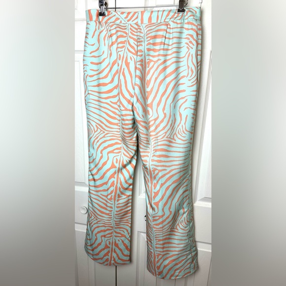 J. MCLAUGHLIN Zebra Animal Print Pants Slacks Trousers Aqua Blue Pink Peach Silk - Picture 9 of 11